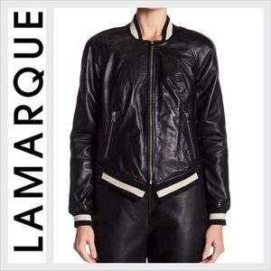 Lamarque Selby Black Leather Bomber Full Zip Moto Jacket S